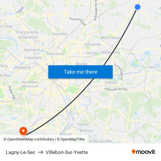 Lagny-Le-Sec to Villebon-Sur-Yvette map