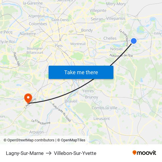 Lagny-Sur-Marne to Villebon-Sur-Yvette map