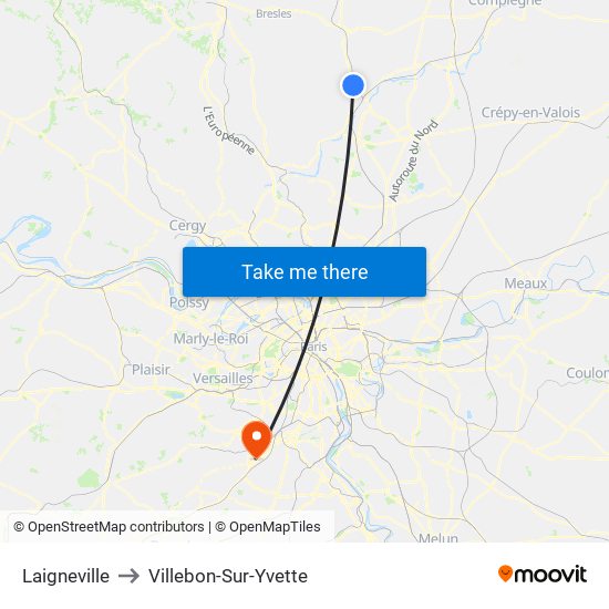 Laigneville to Villebon-Sur-Yvette map