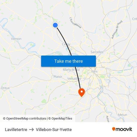 Lavilletertre to Villebon-Sur-Yvette map