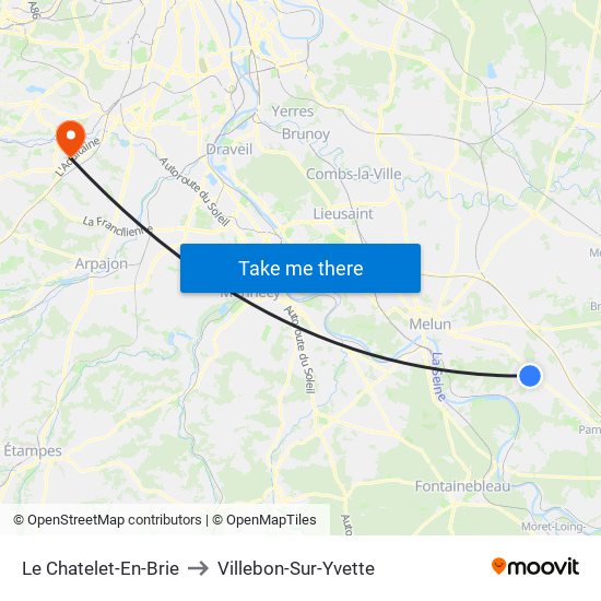 Le Chatelet-En-Brie to Villebon-Sur-Yvette map