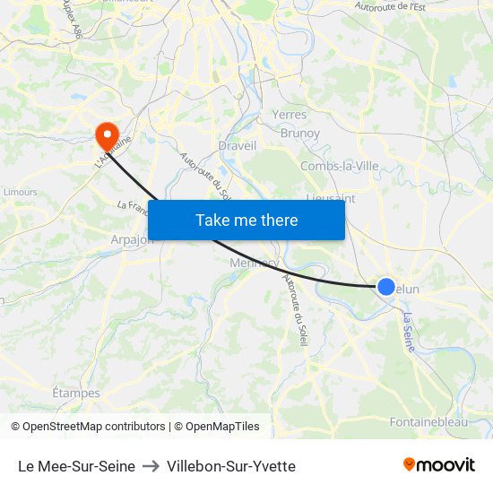 Le Mee-Sur-Seine to Villebon-Sur-Yvette map