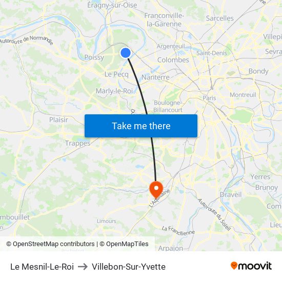 Le Mesnil-Le-Roi to Villebon-Sur-Yvette map