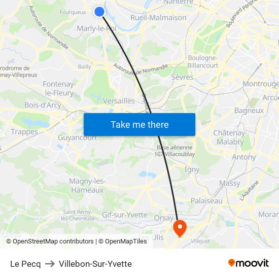 Le Pecq to Villebon-Sur-Yvette map