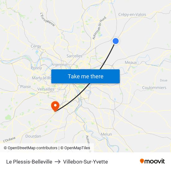 Le Plessis-Belleville to Villebon-Sur-Yvette map