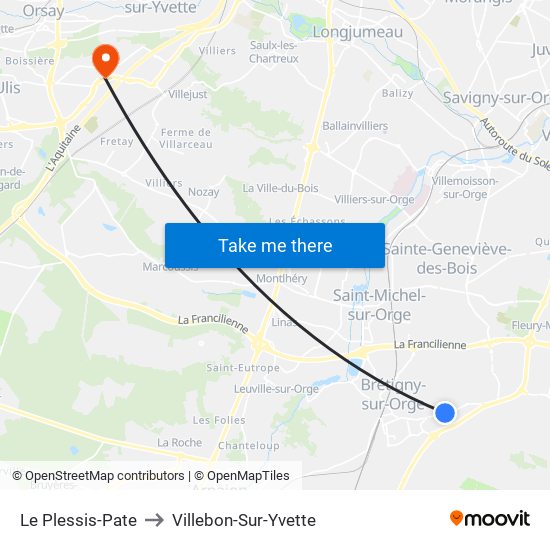 Le Plessis-Pate to Villebon-Sur-Yvette map