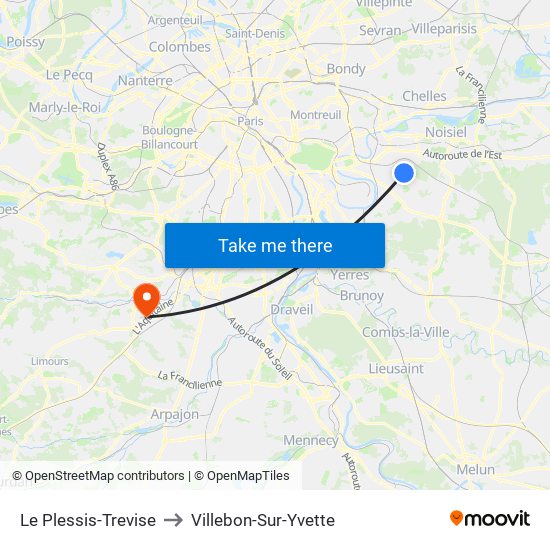 Le Plessis-Trevise to Villebon-Sur-Yvette map