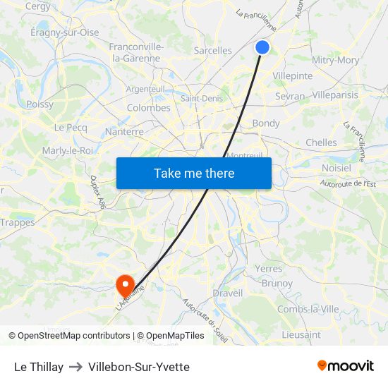 Le Thillay to Villebon-Sur-Yvette map