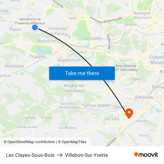 Les Clayes-Sous-Bois to Villebon-Sur-Yvette map