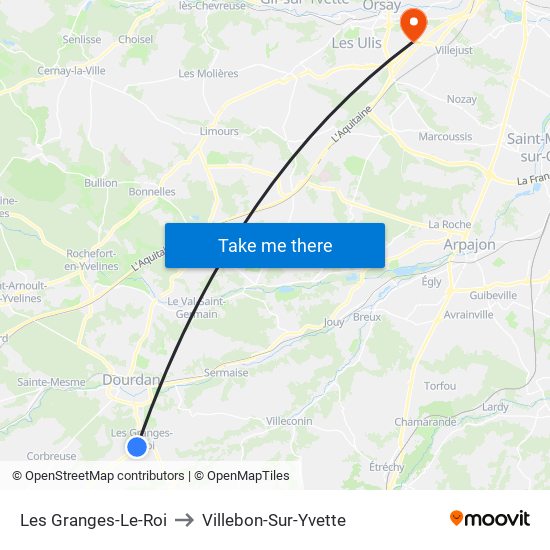 Les Granges-Le-Roi to Villebon-Sur-Yvette map