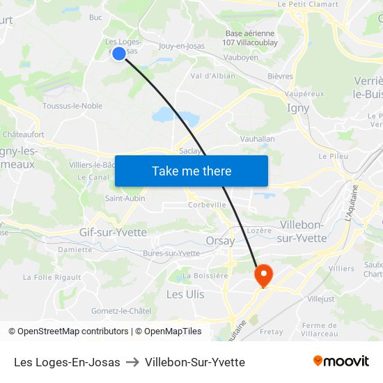 Les Loges-En-Josas to Villebon-Sur-Yvette map