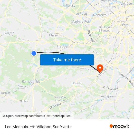 Les Mesnuls to Villebon-Sur-Yvette map