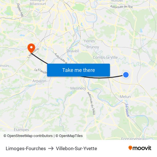Limoges-Fourches to Villebon-Sur-Yvette map