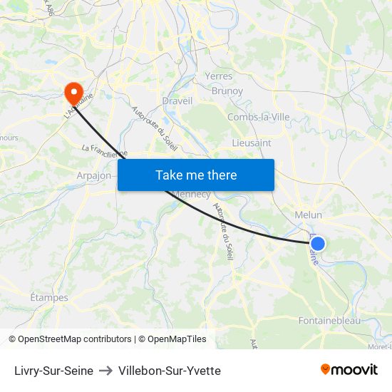 Livry-Sur-Seine to Villebon-Sur-Yvette map