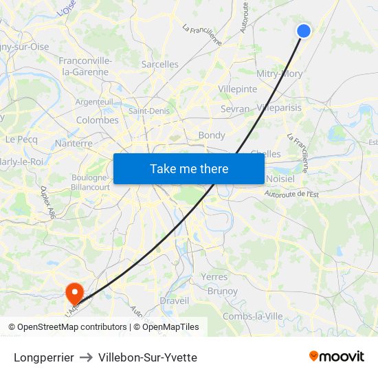 Longperrier to Villebon-Sur-Yvette map