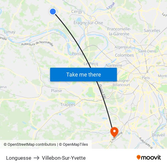 Longuesse to Villebon-Sur-Yvette map