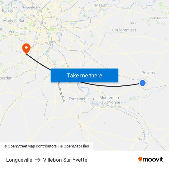 Longueville to Villebon-Sur-Yvette map