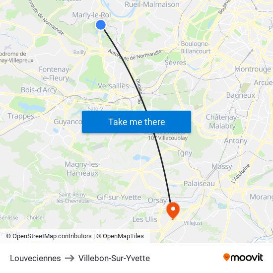 Louveciennes to Villebon-Sur-Yvette map
