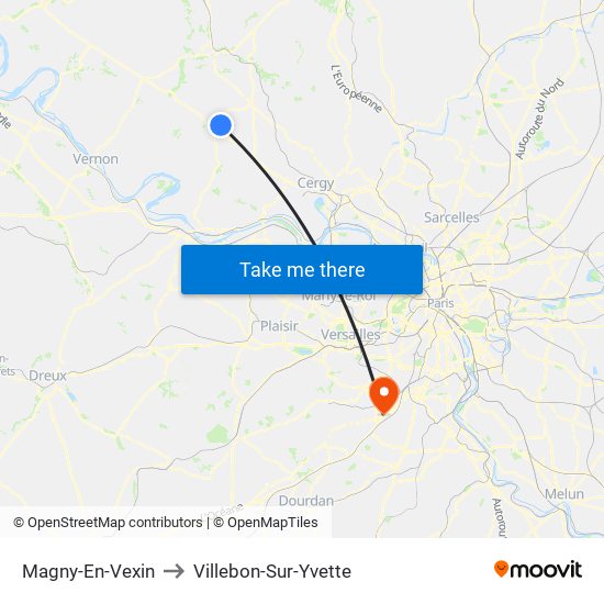 Magny-En-Vexin to Villebon-Sur-Yvette map