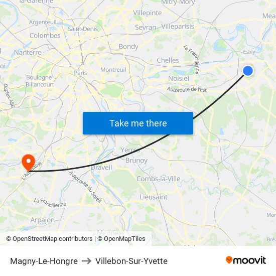 Magny-Le-Hongre to Villebon-Sur-Yvette map