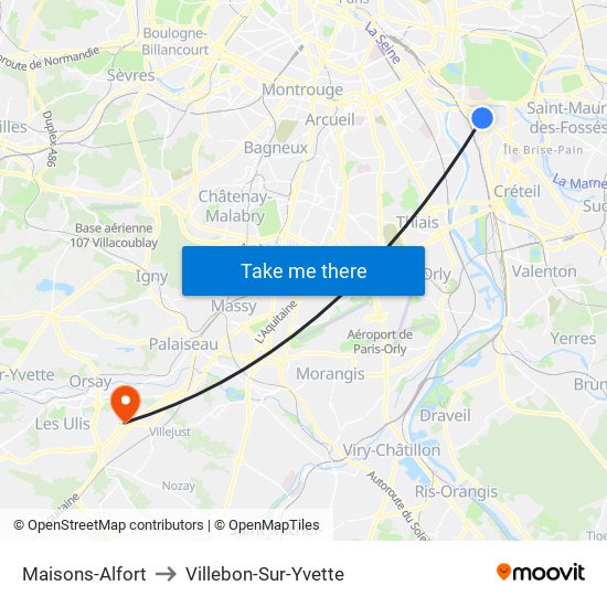 Maisons-Alfort to Villebon-Sur-Yvette map