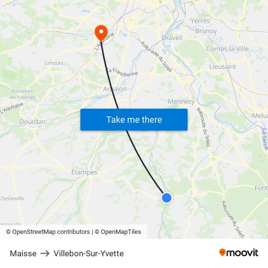 Maisse to Villebon-Sur-Yvette map