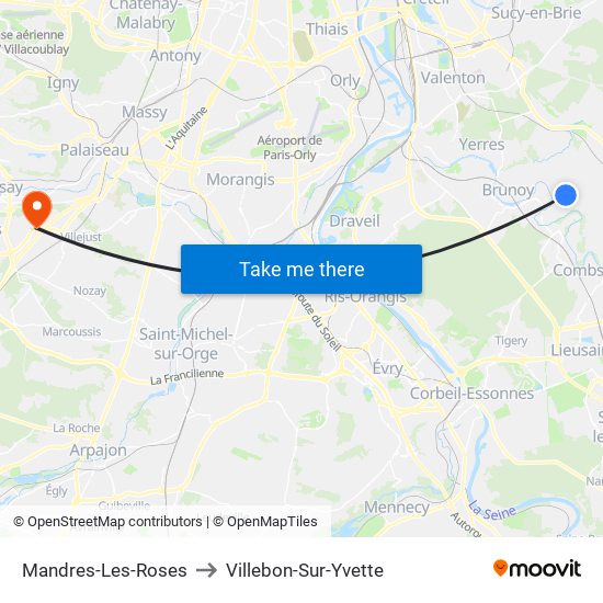 Mandres-Les-Roses to Villebon-Sur-Yvette map