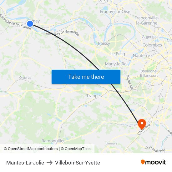 Mantes-La-Jolie to Villebon-Sur-Yvette map