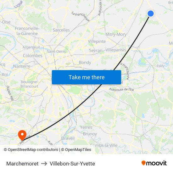 Marchemoret to Villebon-Sur-Yvette map