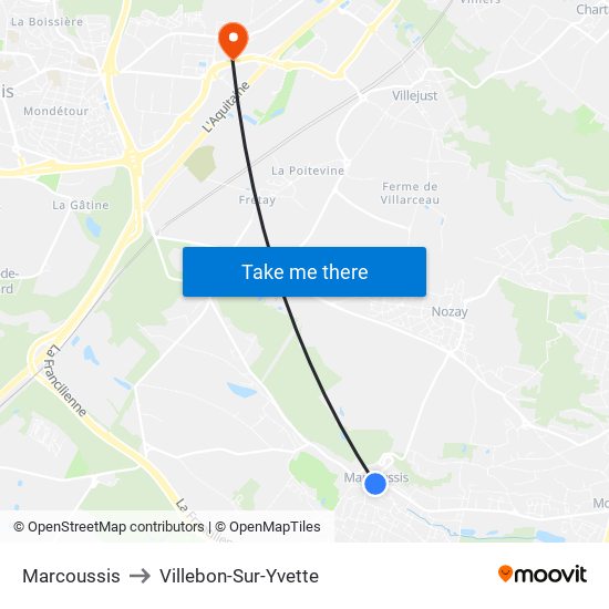 Marcoussis to Villebon-Sur-Yvette map