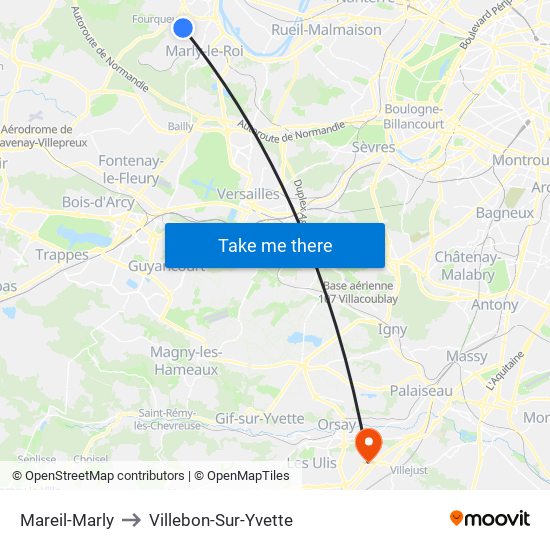 Mareil-Marly to Villebon-Sur-Yvette map