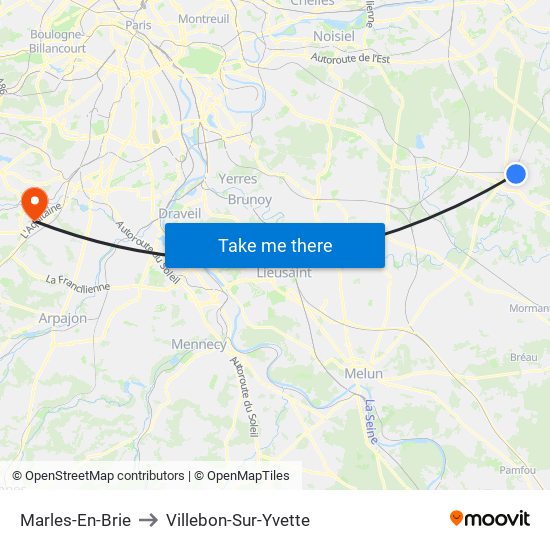 Marles-En-Brie to Villebon-Sur-Yvette map