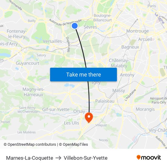 Marnes-La-Coquette to Villebon-Sur-Yvette map