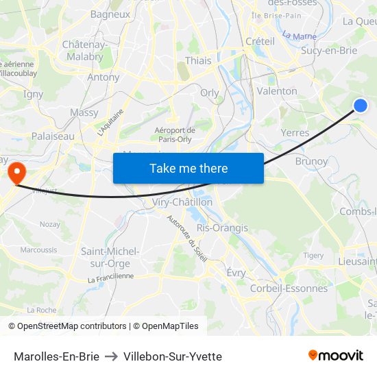 Marolles-En-Brie to Villebon-Sur-Yvette map