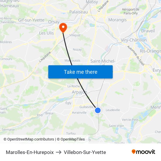Marolles-En-Hurepoix to Villebon-Sur-Yvette map