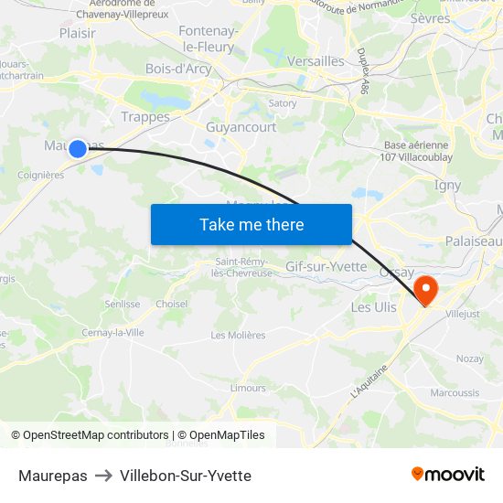 Maurepas to Villebon-Sur-Yvette map