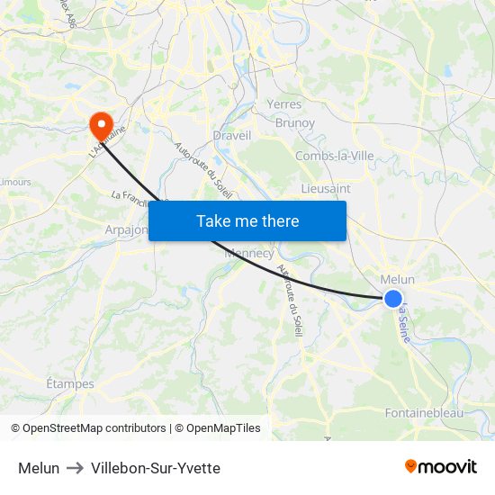 Melun to Villebon-Sur-Yvette map
