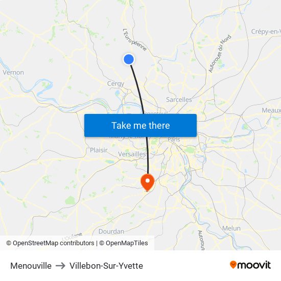 Menouville to Villebon-Sur-Yvette map