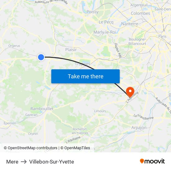 Mere to Villebon-Sur-Yvette map