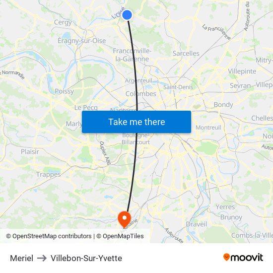 Meriel to Villebon-Sur-Yvette map