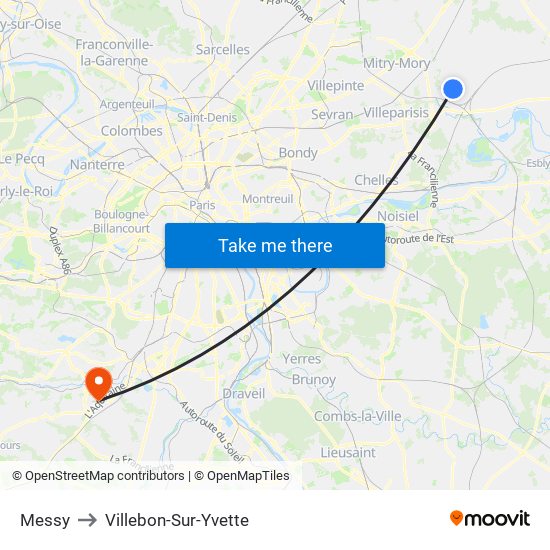 Messy to Villebon-Sur-Yvette map