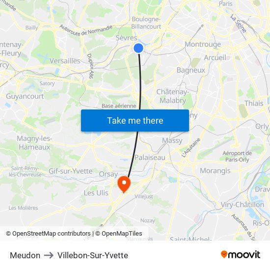 Meudon to Villebon-Sur-Yvette map