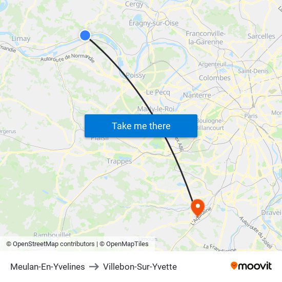 Meulan-En-Yvelines to Villebon-Sur-Yvette map