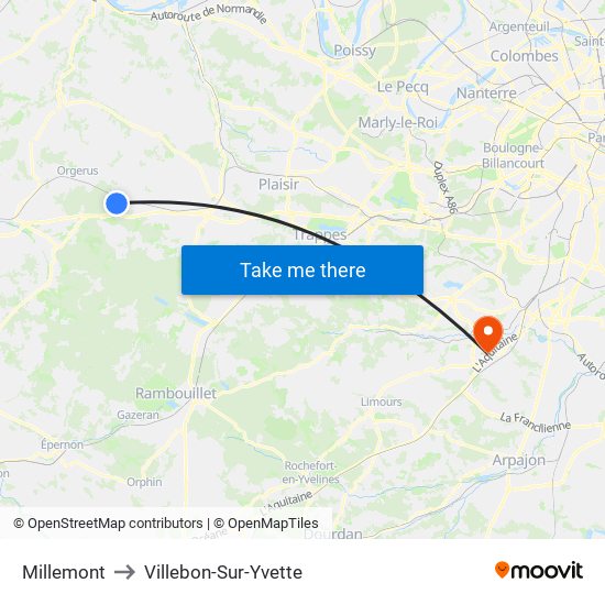 Millemont to Villebon-Sur-Yvette map