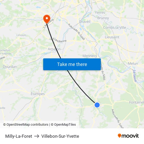 Milly-La-Foret to Villebon-Sur-Yvette map