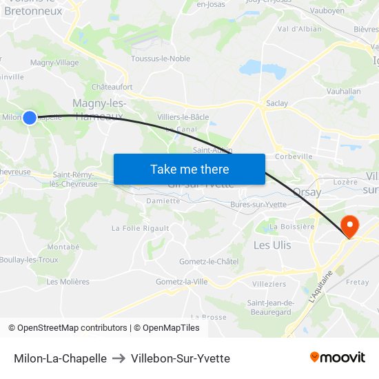 Milon-La-Chapelle to Villebon-Sur-Yvette map