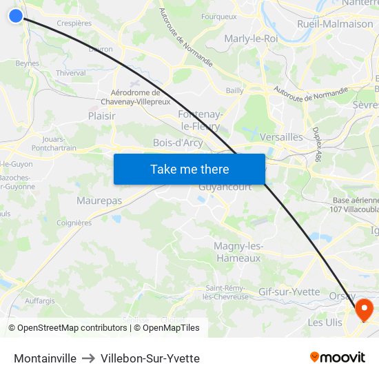 Montainville to Villebon-Sur-Yvette map