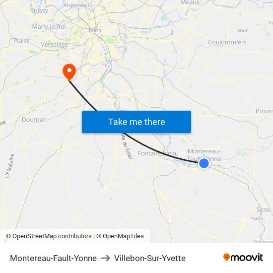 Montereau-Fault-Yonne to Villebon-Sur-Yvette map