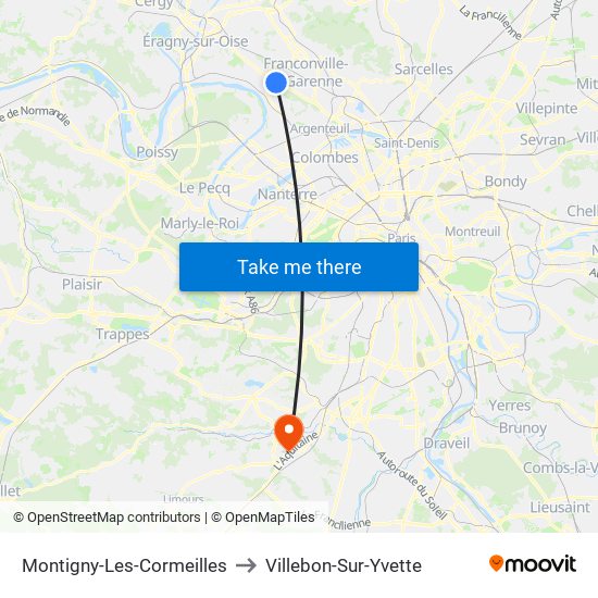 Montigny-Les-Cormeilles to Villebon-Sur-Yvette map