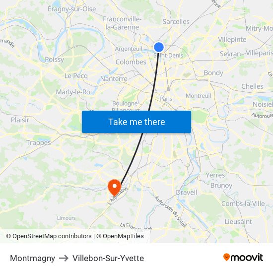 Montmagny to Villebon-Sur-Yvette map